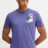 Bavlněné tričko Puma GRAPHICS Icon pánské, fialová barva, s potiskem, 684829