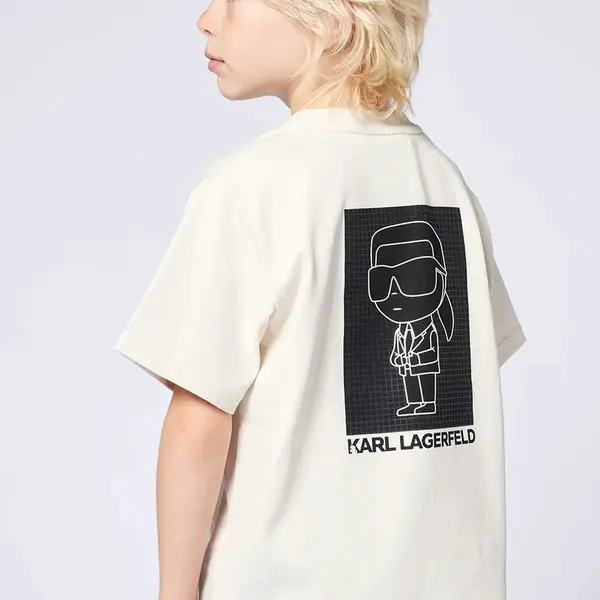 Dětské bavlněné tričko Karl Lagerfeld béžová barva, s potiskem, Z30440