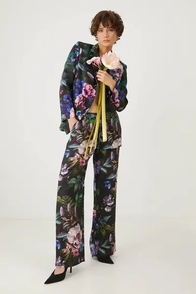 Kalhoty Medicine dámské, černá barva, široké, medium waist