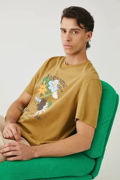 Bavlněné tričko Medicine pánské, zelená barva, s potiskem