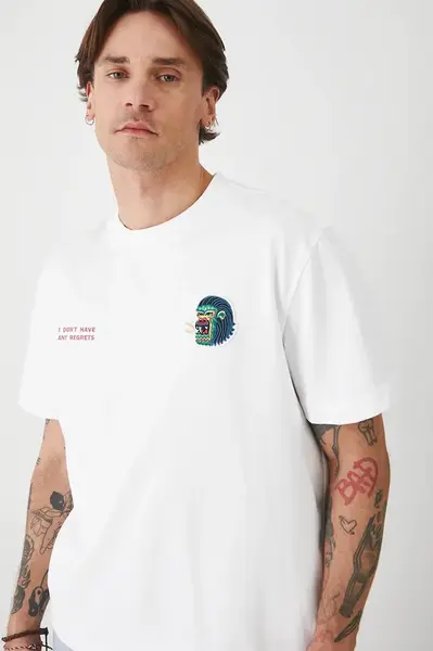 Bavlněné tričko Medicine pánské, bílá barva, s potiskem