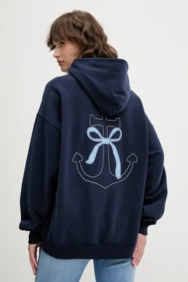 Mikina Hollister Co. dámská, tmavomodrá barva, s kapucí, s aplikací, KI352-5136