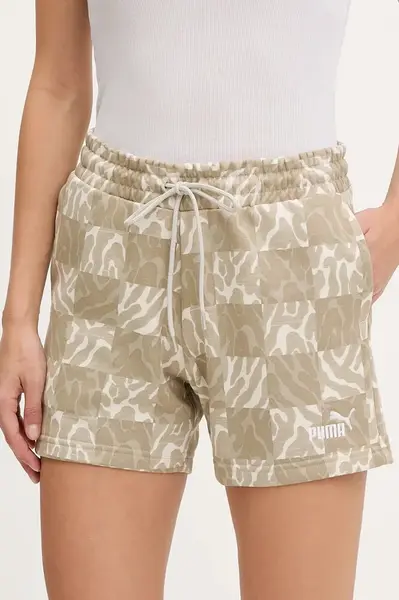 Kraťasy Puma dámské, béžová barva, medium waist, 685073