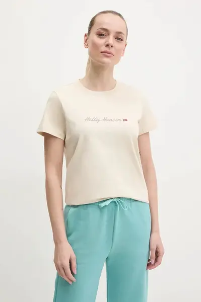 Bavlněné tričko Helly Hansen CORE GRAPHIC béžová barva, 54592