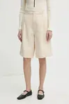 Lněné kraťasy Filippa K dámské, béžová barva, hladké, high waist, 31114