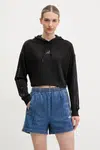 Mikina adidas W AOP Blur dámská, černá barva, s kapucí, s aplikací, JC6244