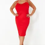 Trendyol Curve Red Sweetheart Collar Strap Summer Knitted Dress