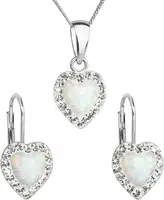 Evolution Group - Pavona Srdíčková souprava šperků s krystaly Preciosa 39161.1 & white s.opal (náušnice, řetízek, přívěsek)
