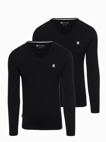 Ombre Set of men's SLIM FIT longsleeves with V neckline and logo 2-pack