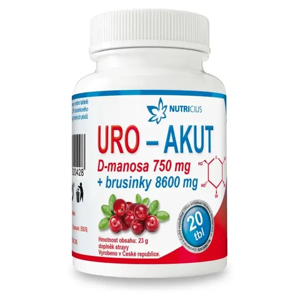 NUTRICIUS URO-AKUT Manosa 750 mg + Brusinky 8600 mg 20 tablet