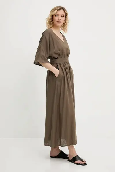 Šaty s příměsí lnu Answear.LAB zelená barva, maxi