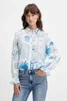 Bavlněná košile Never Fully Dressed dámská, modrá barva, slim, s klasickým límcem, NFDTO1767