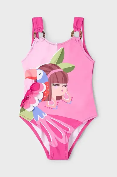 Jednodílné dětské plavky Mayoral růžová barva, 3718