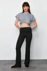 Trendyol Black Soft Fabric Waist Detailed Flare / Flare Leg Trousers