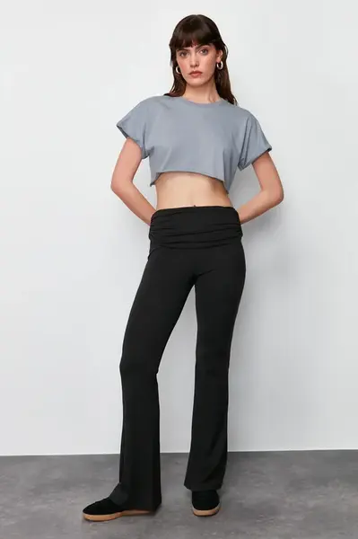 Trendyol Black Soft Fabric Waist Detailed Flare / Flare Leg Trousers