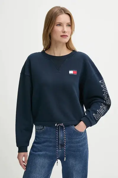 Bavlněná mikina Tommy Hilfiger SAILING dámská, tmavomodrá barva, s aplikací, WW0WW46764