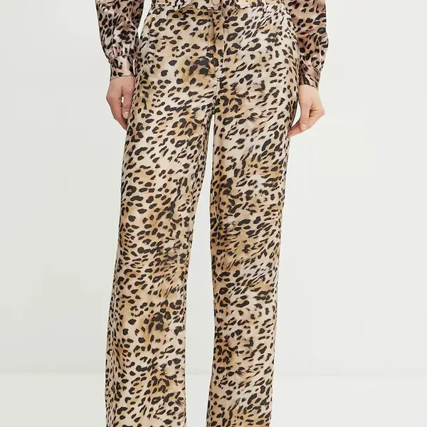 Kalhoty Guess ENORA dámské, béžová barva, široké, medium waist, W5GB16 WH5N2