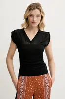 Lněná halenka Pinko dámská, černá barva, hladká, 104985 A2GF