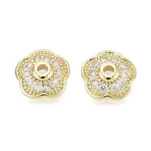 Brass Micro Pave Clear Cubic Zirconia Bead Caps