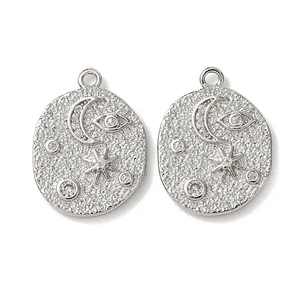 Star & Moon Brass Micro Pave Cubic Zirconia Pendants