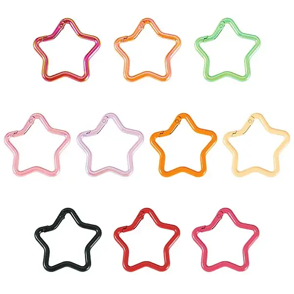 10Pcs 2 Styles Spray Painted Alloy Spring Gate Rings