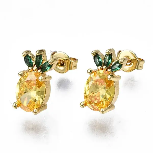Brass Micro Pave Cubic Zirconia Stud Earrings
