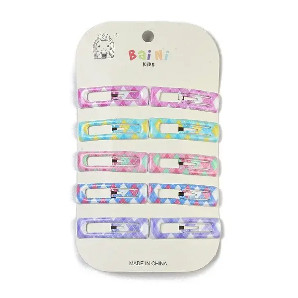 10Pcs 5 Colors Tartan Pattern Epoxy Resin Snap Hair Clip