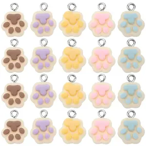 30Pcs 5 Colors Opaque Resin Paw Print Pendants