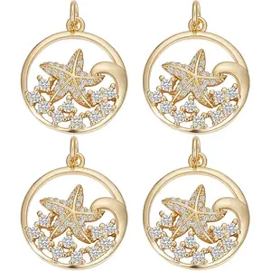 6PCS Brass Micro Pave Cubic Zirconia Pendants