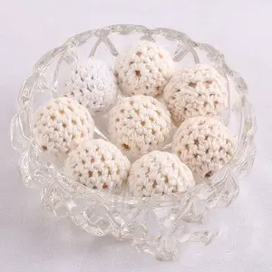 Handmade Woolen Macrame Wooden Pom Pom Ball Beads