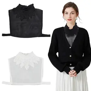 2Pcs 2 Colors Detachable Cotton Lady Lace Shirt Collars