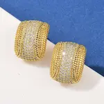 Brass Micro Pave Cubic Zirconia Oval Stud Earrings