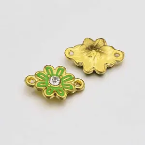 Golden Tone Alloy Rhinestone Enamel Flower Links connectors
