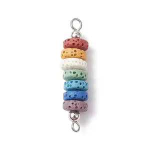 10Pcs Dyed Natural Lava Rock Connector Charms