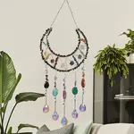 Brass Wire Wrapped Natural Mixed Gemstone Chips Moon Suncatchers