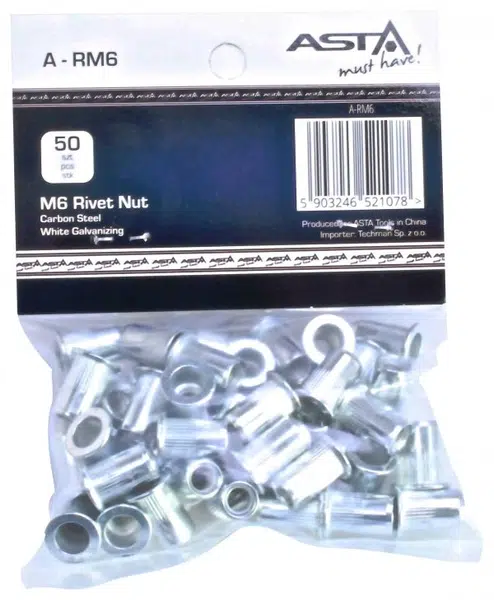 Maticové nýty M8 x 18 mm, s plochou hlavou, ocel, balení 50 ks - ASTA Velikost: M6x15 mm