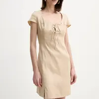 Lněné šaty Guess ISABEAU béžová barva, mini, W5GK41 WH5L2