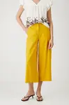 Lněné kalhoty Medicine žlutá barva, střih culottes, medium waist