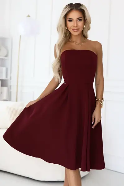 641-1 VIVIENNE corset flared midi dress for special occasions - burgundy