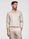 Ombre Men's structured polo longsleeve with patch - ash