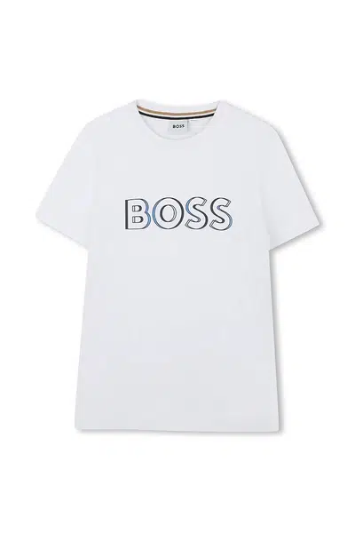 Dětské bavlněné tričko BOSS bílá barva, s potiskem, J52034