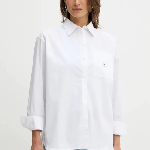 Košile Calvin Klein Jeans dámská, bílá barva, relaxed, s klasickým límcem, LV047C143G