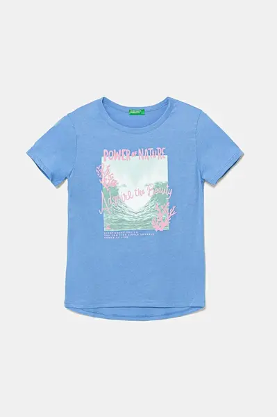Dětské bavlněné tričko United Colors of Benetton modrá barva, 3I1XC10OY
