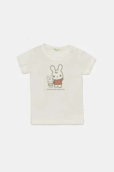 Bavlněné dětské tričko United Colors of Benetton bílá barva, s potiskem, 3I9WA1062