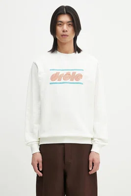 Bavlněná mikina Drôle de Monsieur Le Sweatshirt Pique Tennis pánská, bílá barva, s aplikací, G-SW164-CO162-OW