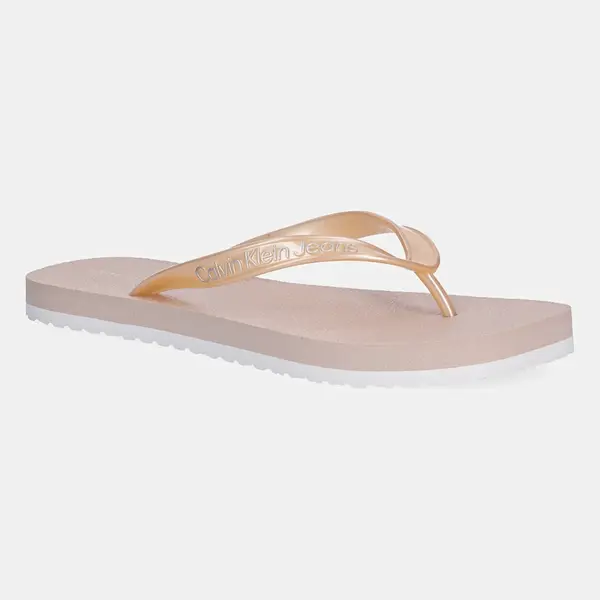 Žabky Calvin Klein Jeans THONG+ TPU METALLIC dámské, růžová barva, na plochém podpatku, YW0YW01720