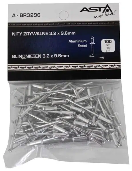 Trhací nýty hliník-ocel, 4,0 x 12,7 mm, s plochou hlavou, sada 100 ks - ASTA Velikost: 3.2x9.6 mm