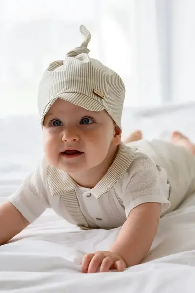 Dětská bavlněná čepice Jamiks OZZY béžová barva, z tenké pleteniny, JLH162