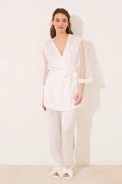 Sada 3dílného pyžama women'secret dámská, bílá barva, saténový, 2549785