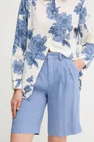 Lněné kraťasy OUI dámské, modrá barva, high waist, 92922